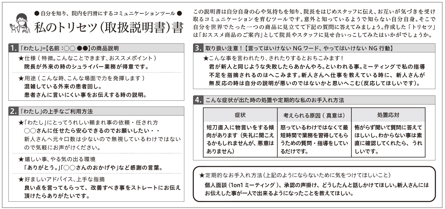 院内を円滑にするコミュニケーションツール「私のトリセツ」
